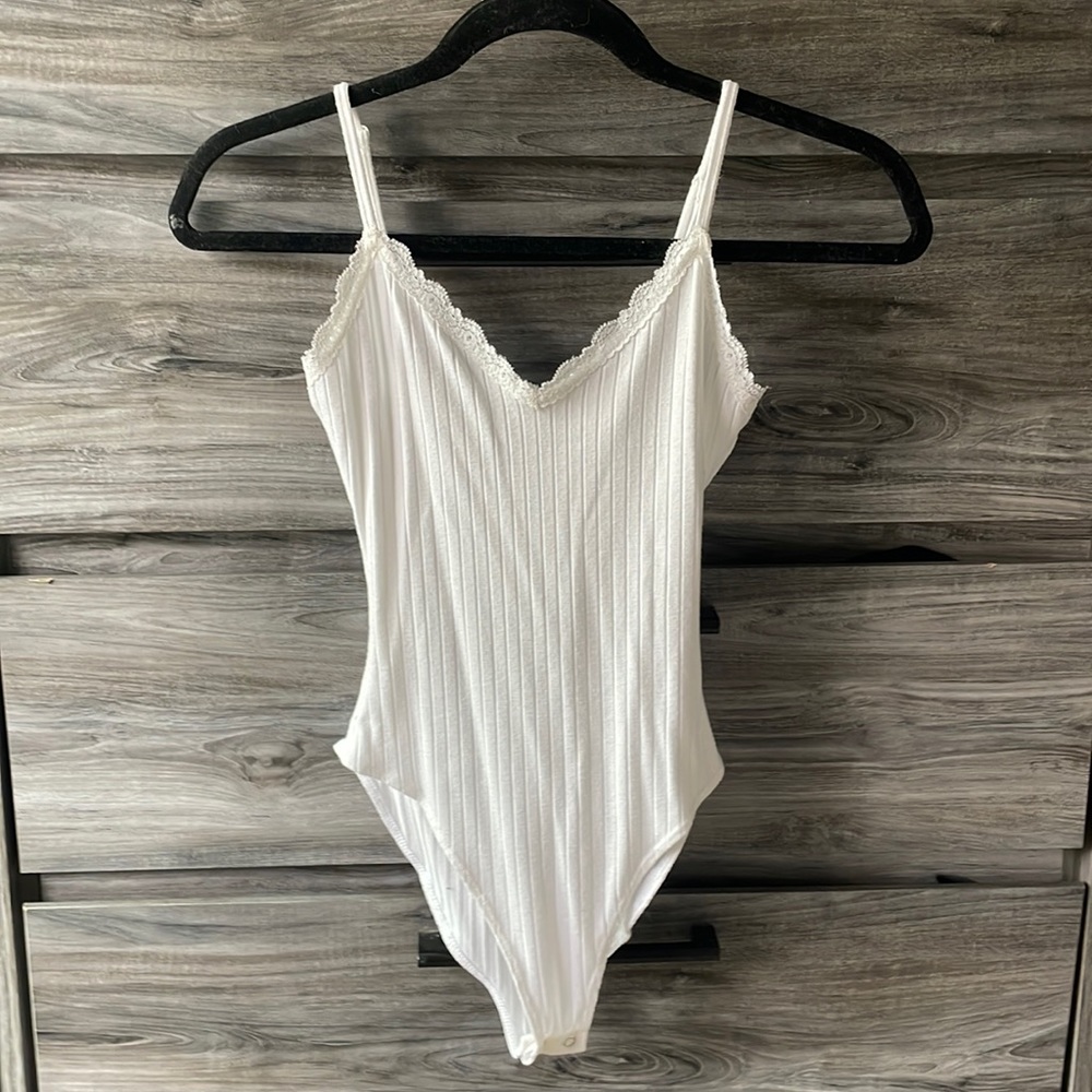 White lace trim bodysuit